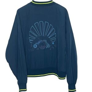 Fearne Cotton x Sweaty Betty Bomber Jacket Teal Neon Yellow Embroidered XXL